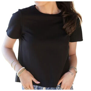 Spanx Womens Ponte Knit Back Pleat Crewneck Short Sleeve Stretch Basic‎ Top XL